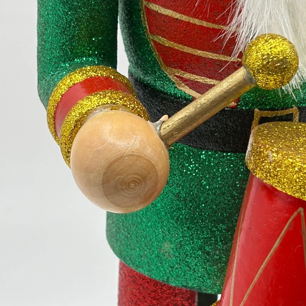 Red & Green Glitter Wooden Drummer Nutcracker Soldier 14